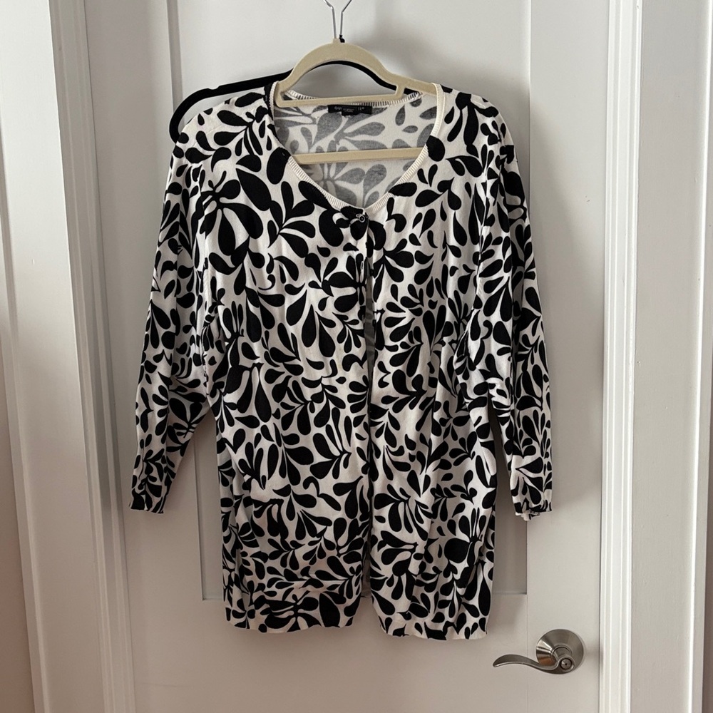 August Silk Monochrome Leaf Print Cardigan